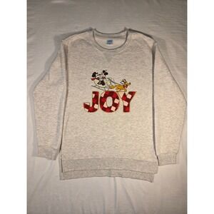 Disney Mickey Mouse Holiday Sweatshirt Womens XS Grey Excellent JOY Plaid Sleigh